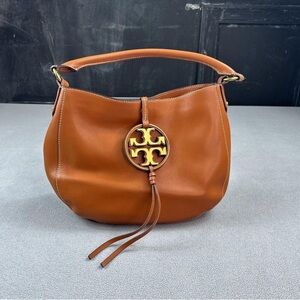 Tory Burch  Leather Metal Logo Hobo Bag